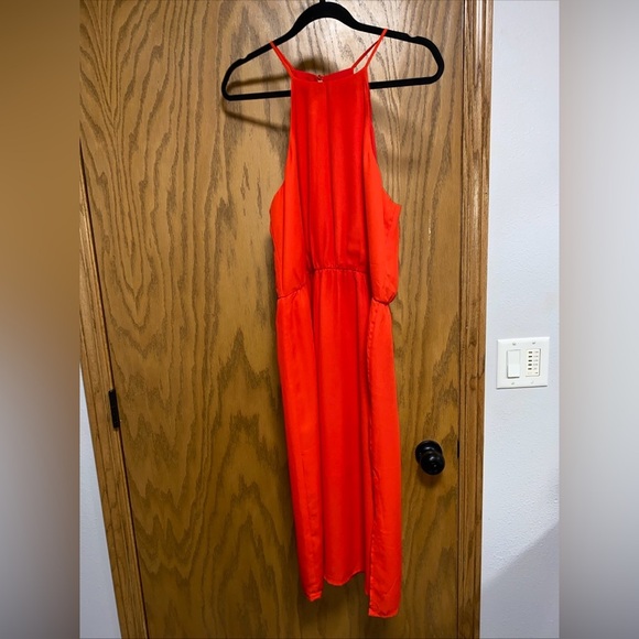 Everly Cherry Red Goddess Style High Neck Lined Dress Size L - EUC - Picture 6 of 7